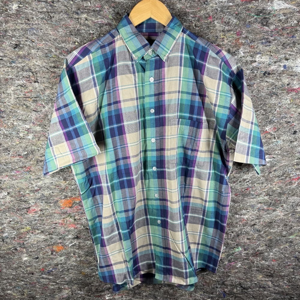 Vintage‎ Crossbow Shirt Mens Medium Plaid Short Sleeve Button Up Korea 90s